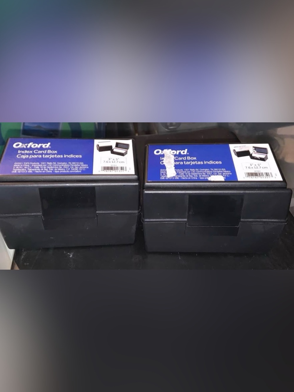 Oxford Black Plastic Index Card Boxes with Blue Labels (Set of 2)